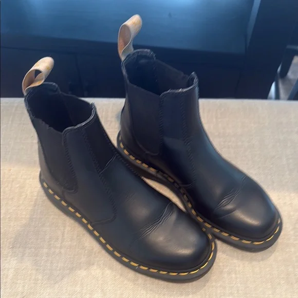 Dr. Martens Black Leather Boots with Yellow Accents Worn Once - Picture 1 of 3